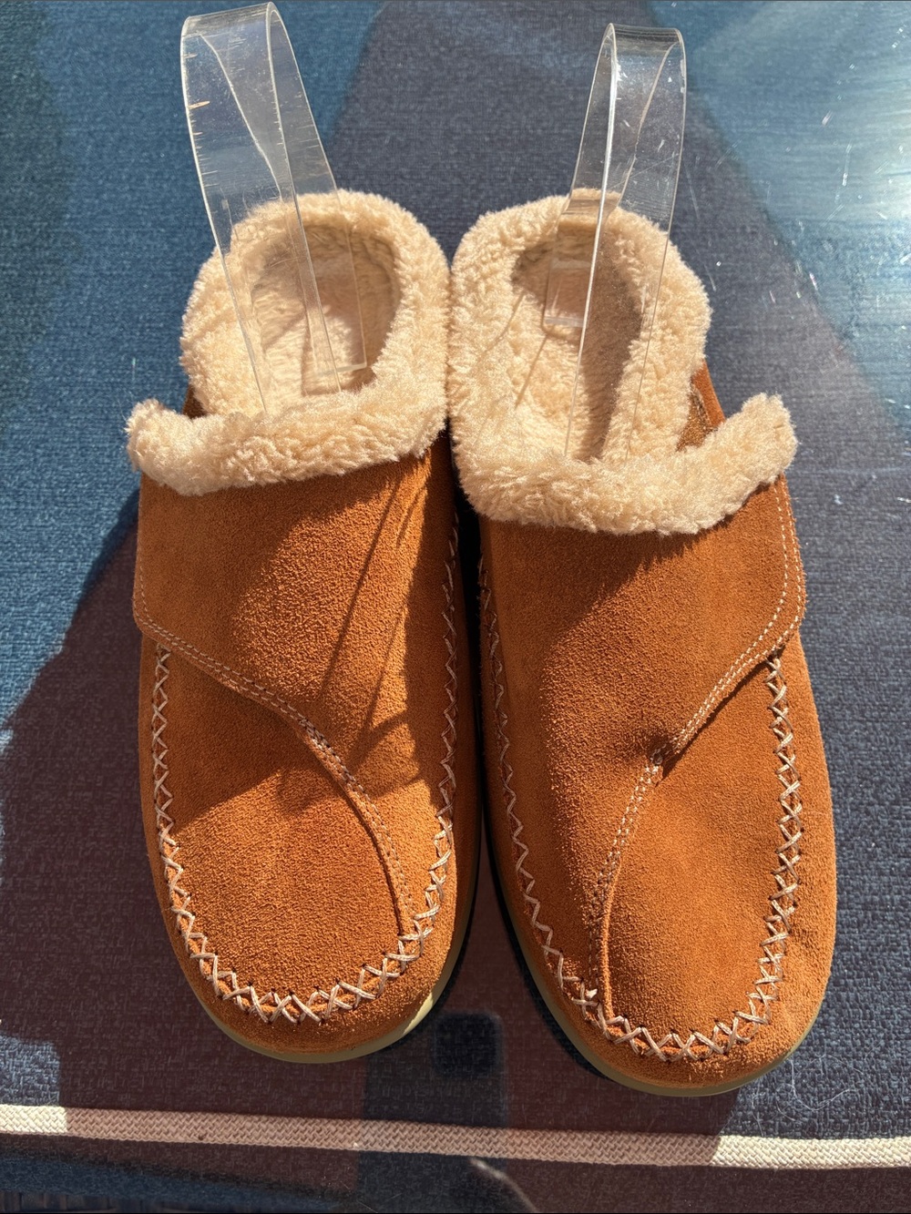 Cozy Shearling-Lined Suede Mules in Chestnut